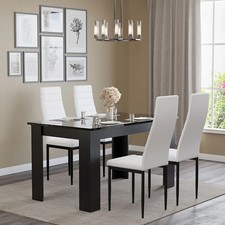 Image of High Gloss Dining Table and Chairs 4 / 6 Set Pu Leather Kitchen Room Furniture