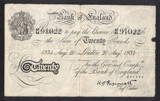 GB KGVI PEPPIATT B243 WHITE £20 TWENTY POUNDS BANKNOTE OPERATION BERNHARD