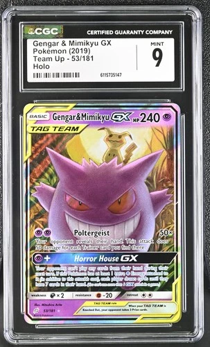 CGC 9 MINT Gengar & Mimikyu GX 2019 Team Up 53/181 Holo Pokemon Card