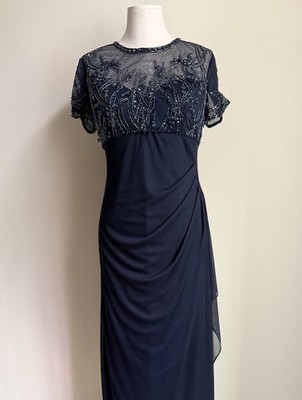 xscape navy beaded dress Xscape Women's Long Beaded V-Neck Ball Gown - Navy