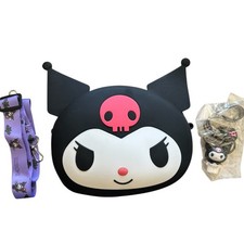 Kuromi 8x8 Crossbody Purse Lanyard Keychain 3 Piece Sanrio Style Set