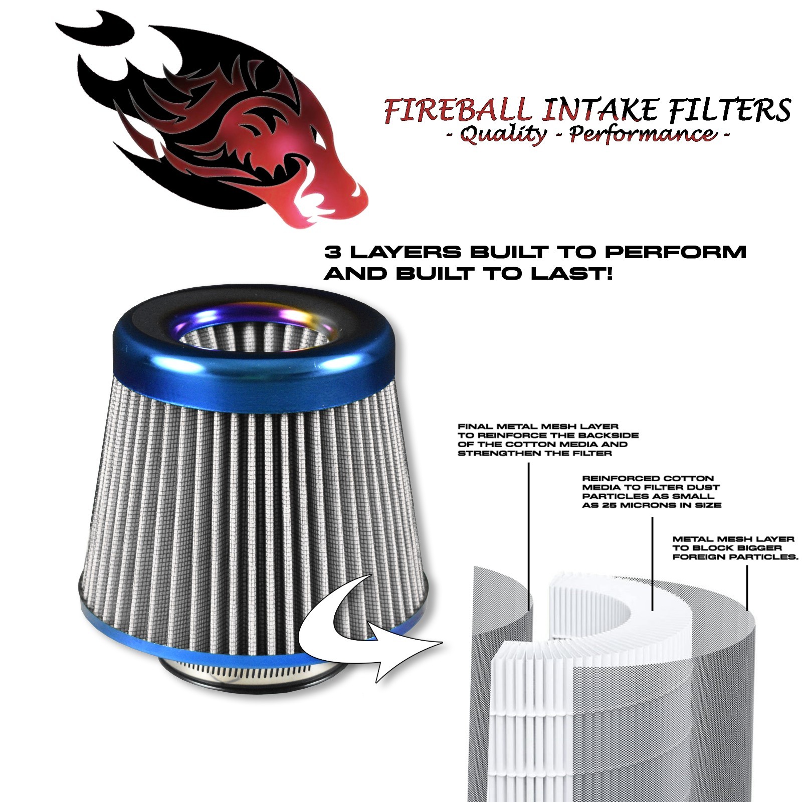Reusable Cold Air Intake Filter and Heat Shield Kit Universal for Ferrari