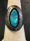 Vintage Navajo Teddy Goodluck Jr Sterling Silver Shadowbox Turquoise Ring S-10.5