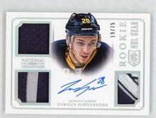 2013-14 National Treasures Zemgus Girgensons /75 Auto Jersey Patch Rookie Gear
