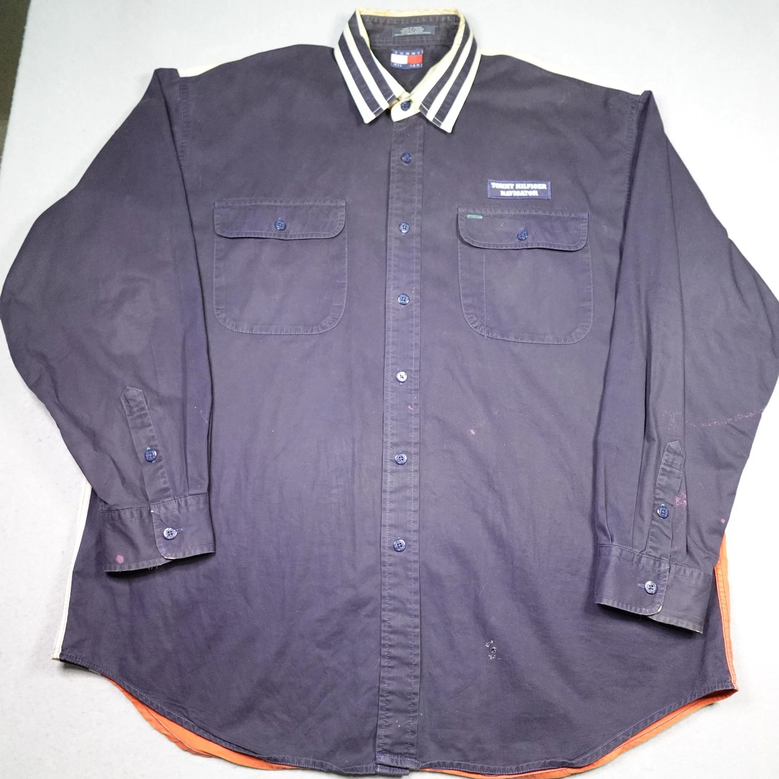 Vintage Tommy Hilfiger Shirt Mens Large Navy Coastal Navigator 48 Nautical 90s image 2