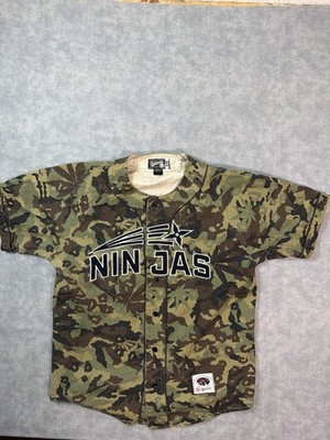 Rocksmith Shirt Mens L Green Camo Ninjas 93 Baseball Button Up Jersey Streetwear