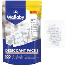 Wallaby 2g Silica Gel 100pk Moisture Absorber Dehumidifier Food Safe Dry Pack