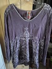 Johnny Was Purple Floral Embroidered Lace Sco...