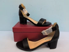 Joy In Love Ankle Strap Open Toe Chunky Low Block Heel US 7.5 Black Matte