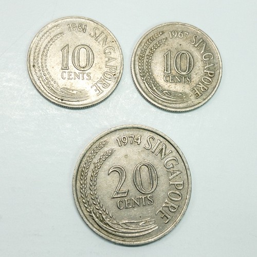 Singapur - Lot von 3 Münzen: 10, 10, 20 Cent 1967-1981 zirkuliert Singapura
