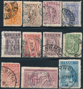 Greece Early 1900s Used Stamp Lot of 11 – Hermes & Iris, 1906 Olympics, 1930 Cen