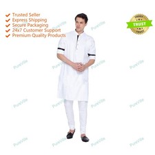 Color White Mens Art Cotton Wedding Kurta Shirt Fancy Dress Traditional Kurta