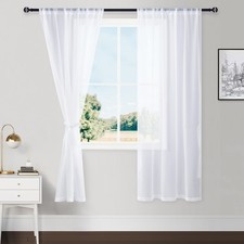 Sheer Curtains with Tiebacks, Light Filtering 36"W x 72"L Pack of 2 White
