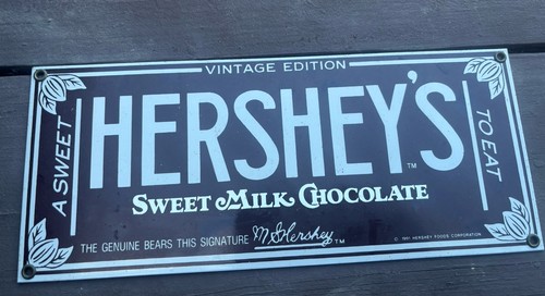 VTG Hershey's Sweet Milk Chocolate Bar Ande Rooney's Porcelain Enameled Sign,VGC