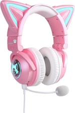 Gaming Headset mit Katzenohren | LED RGB | Mikrofon | Over-Ear Kopfhörer Pink