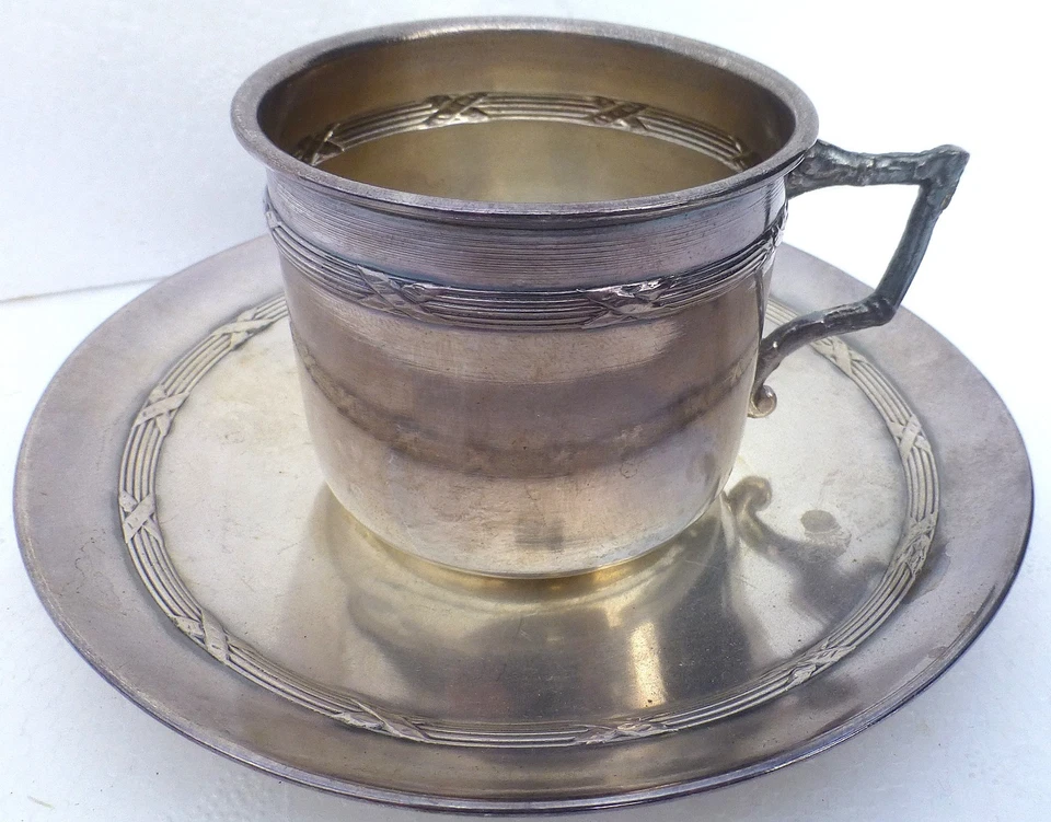TASSE à CAFÉ Thé Métal Argenté Poinçons illisibles + SOUS TASSE - Photo 4/4
