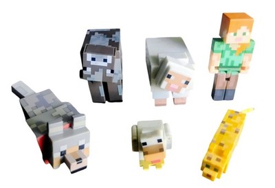 Minecraft Action Figure Lot of 6 Alex Tamed Wolf Dog Cow Sheep Ocelot Chicken 