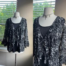 Vtg Y2K 90s Lace Top 2X Black Flare Sleeve Plus Stretch Fairy Grunge Whimsigoth