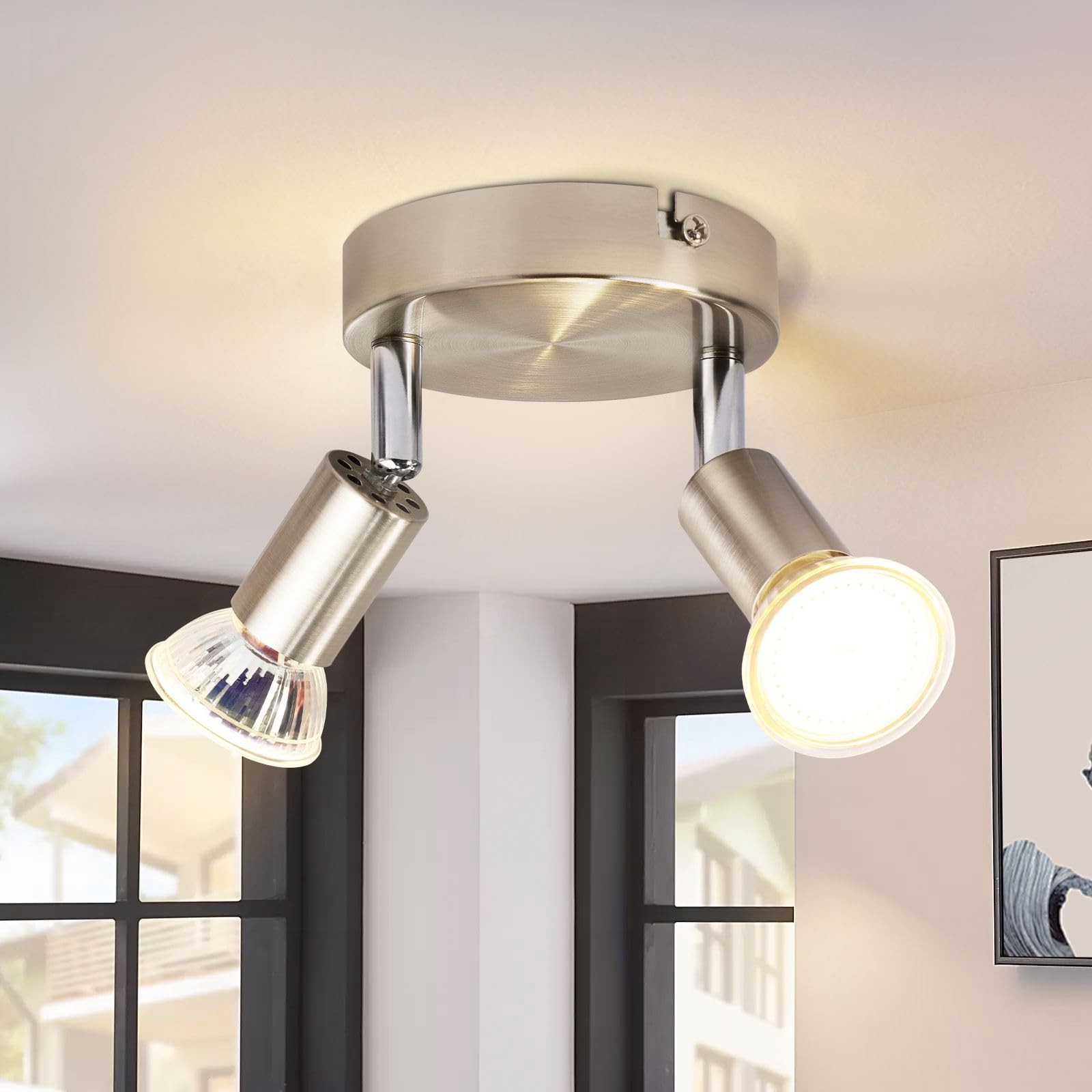 Spot de Plafond LED Design Moderne en Verre et Chrome brossé pour Plafonnier Chic
