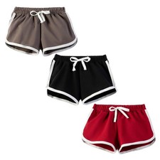 3 Pack Kids Boys Girls Shorts Cotton, Grey, Black and Red, 1011...