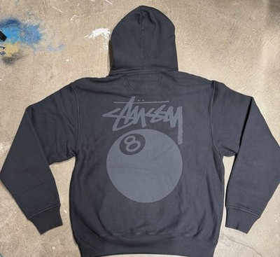 NEW Stussy 8 Ball Hoodie Pigment Dyed Black - Gray On Black