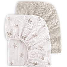 Muslin Crib Sheet Set White Star Cotton Neutral Breathable Standard 2 Pack