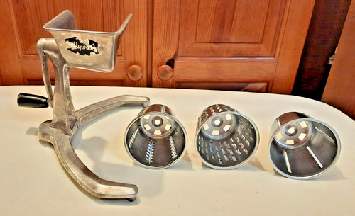 Vtg Vegetable Cutter Slicer Kitchen Quip Hollywood MCM 50s 60s Metal w/ 3 Attach