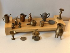Vintage Miniature Brass Dollhouse Kitchenware Lot Kettles Pitchers Goblets Pots