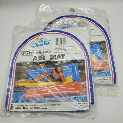 Vtg 1984 INTEX Inflatable Air Mat 72x27 BLUE Pool Float 59703 Set of 2 Wet Set
