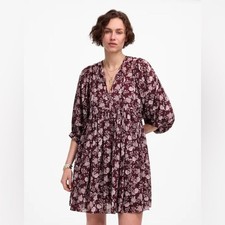 Madewell NWT Splitneck Puff Sleeve Dress Size Small Color-Olivia Floral Dark Fig