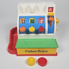 VINTAGE 1990 Fisher Price CASH REGISTER 2044 Working Bell  2 Coins USA
