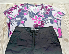 Grey  s Anatomy Womens Scrub Mixed Set - Top MEDIUM  Pants XS - BLACK GRAY PINK