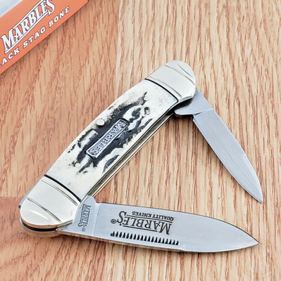 Marbles Large Canoe Pocket Knife Stainless Spear/Pen Blades Stag Bone Handle