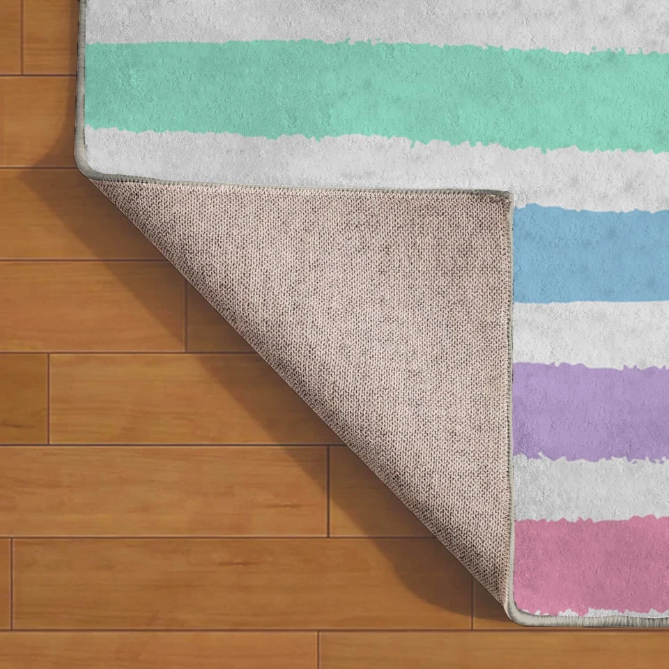 Non-Slip Area Rugs Watercolor Pastel Brush Strokes Striped Blue Rainbow Patte... - Image 4 of 4