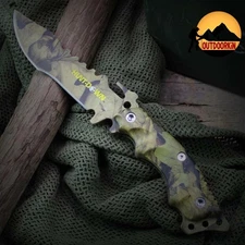 10" CAMO Tactical SURVIVAL Full Tang FIXED BLADE Hunting Knife BOWIE + Sheath