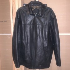 R R Casuals Mens Leather Coat Jacket Lined And Zip Up. Size Large. Black.