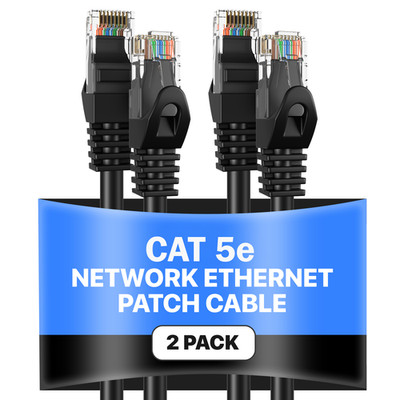 2-Pack - CAT5e Ethernet Cable Black RJ45 UTP LAN Patch Cord 1.5ft 200ft Lot