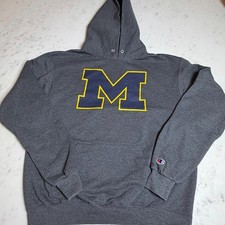 Champion Michigan Wolverines Hoodie Gray Big M Logo Pullover Size M