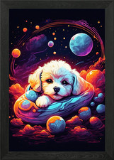 Bichon Frize Puppy Framed Wall Art Poster Canvas Print Picture