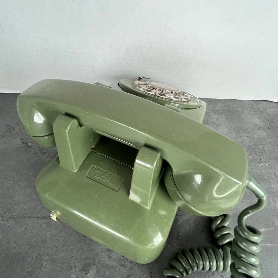 Sistema de campana vintage dial giratorio teléfono aguacate verde mediados de siglo decoración retro Foto 3 de 4