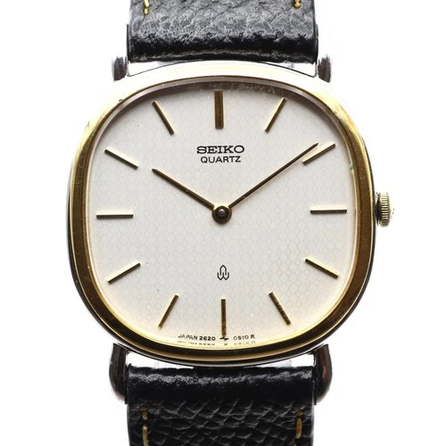 Seiko Men’s Quartz Watch 2620-5530 1979 Vintage Cushion Case Japan Made NewStrap