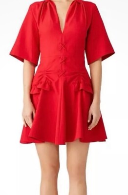 carven red lace dress Carven Red Flared Lace-Up Knee Length Cocktail Dress Size 44