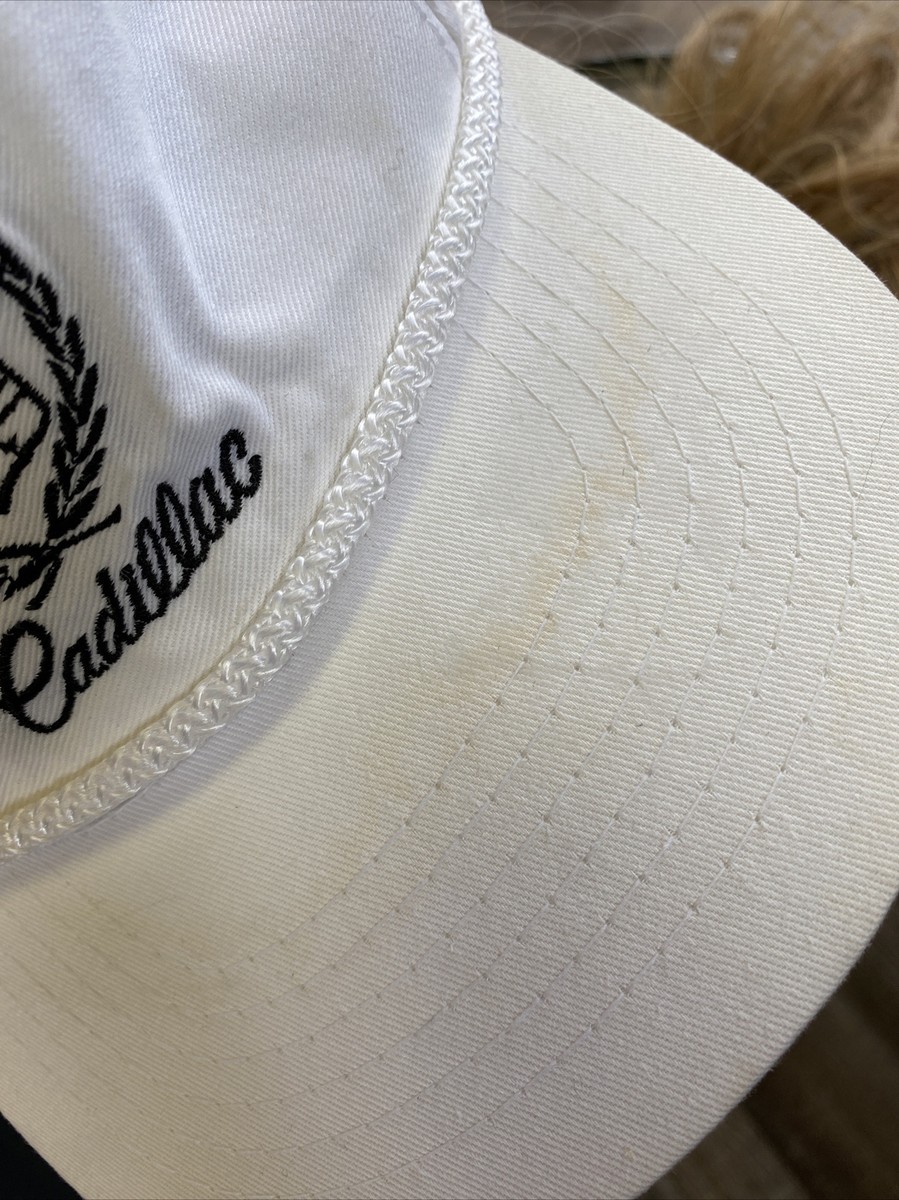 Vintage Cadillac White Rope Hat Cap Leather Strapback LA MODE Made