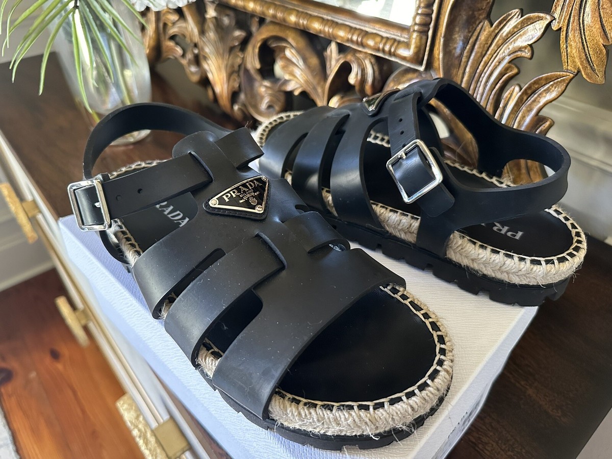 NIB $1020 Prada Black Caged & Rope Fisherman Sandals Shoes NIB $1020 Prada Black Caged & Rope Fisherman Sandals Shoes