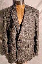 Men Harris Tweed Black  Gray Wool Two Button Sport Coat Jacket 48R VTG RARE NWD