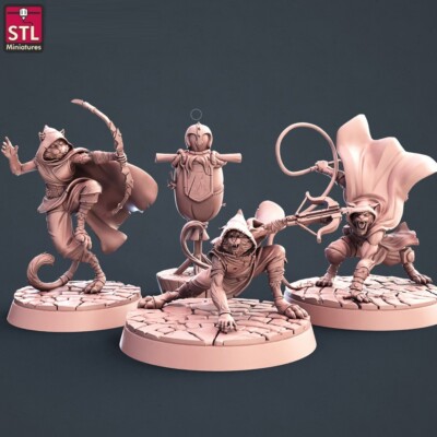 Katzenvolk Assassinen Miniatur Set Tabaxi Schurken Figur für TTRPGs wie D&D 5e