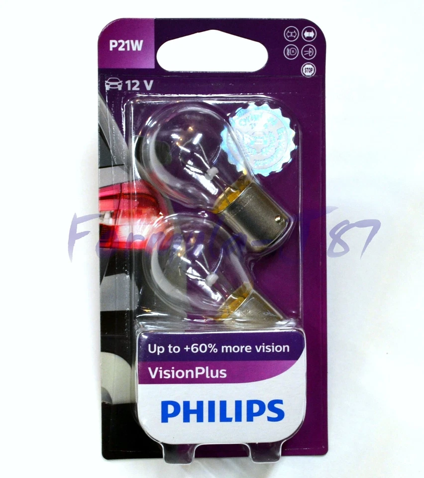 Philips Vision Plus P21W 21W Dos Bombillas Freno Luz Trasera Stock de Repuesto Foto 2 de 4