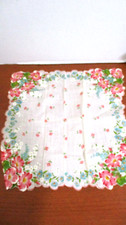 Vintage Pink Blue White FLOWERS FLORAL HANDKERCHIEF