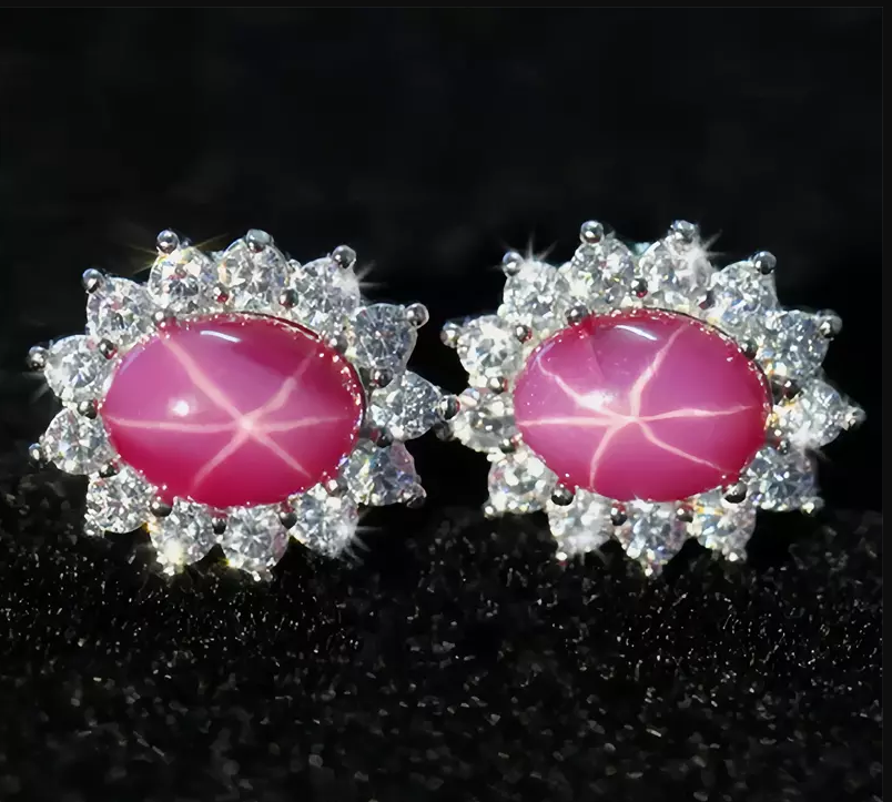Victorian Cluster Star Pink Sapphire Stud Earrings Silver Zircon Studs For  Girls