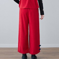 Femme Peluche Droit Pantalon Broderie Floral en Vrac Décontracté Ethnique